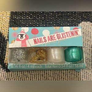 Simple Pleasures - 4 pc Glittery Nail Polish Set - Total .54 Fl Oz